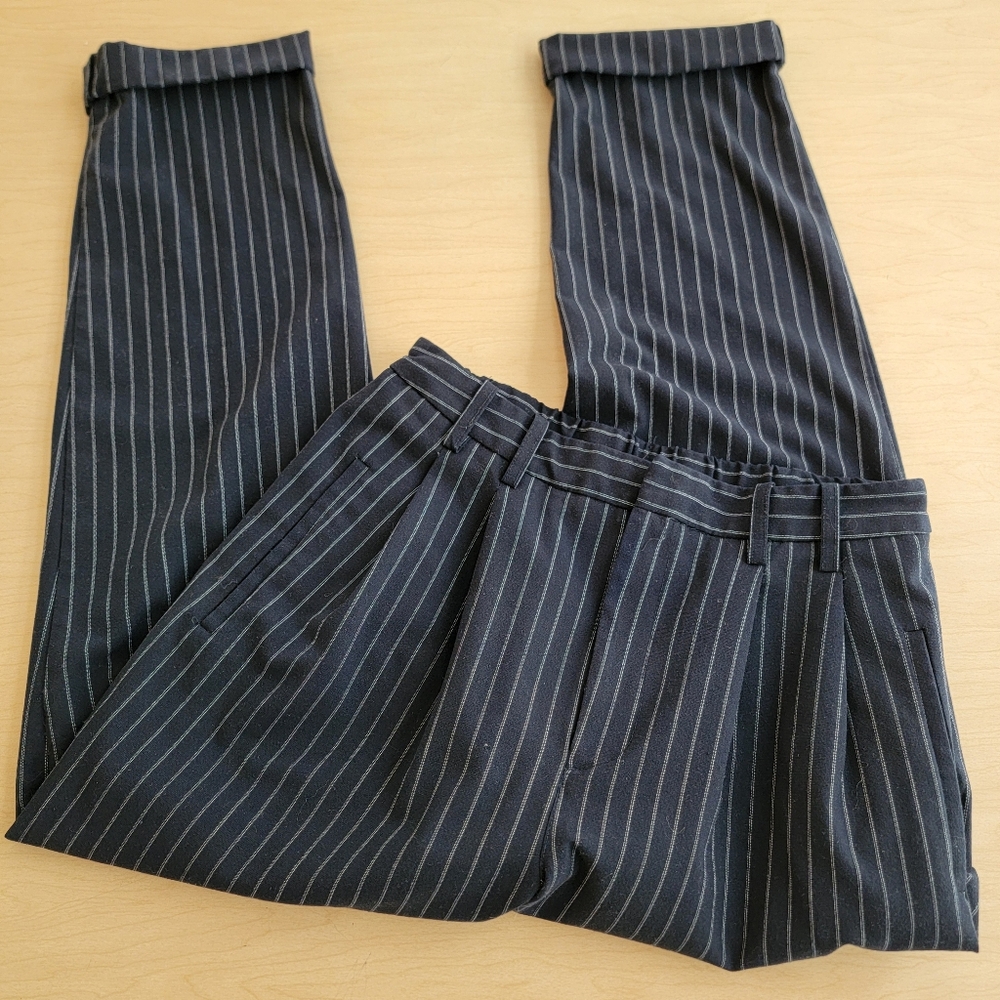 Urban Outfitters Navy Pinstripe Pleated Trouser Pants Small